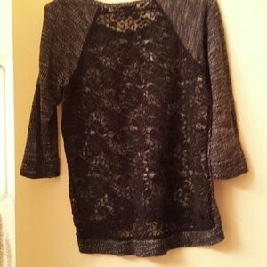 Gray sweater with lace on the back