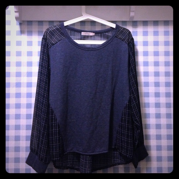 Navy & Plaid High Low Top