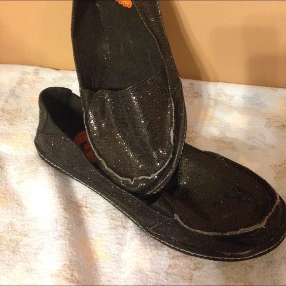 Black, sparkly slip ons