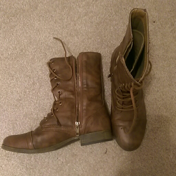 Brown side zip up combat boots