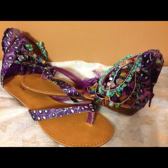 Purple and turquoise sandals