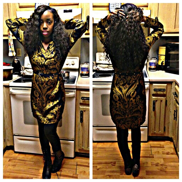 Joe Fresh gold print Satin dress