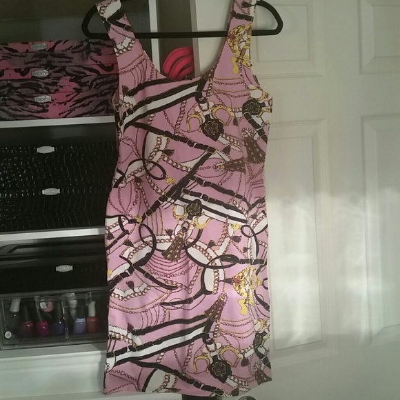 SOLD IN BUNDLE-Pink chain print bodycon dress