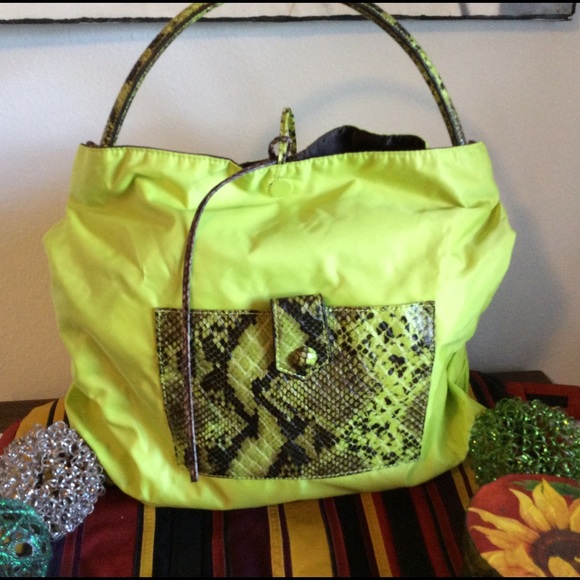 Carlos Falchi Handbags - CARLOS FALCHI TURNER TOTE IN LIME AND BROWN