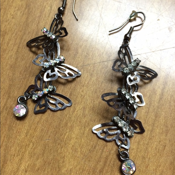 Silver Butterfly Dangle Earrings - Picture 2 of 3