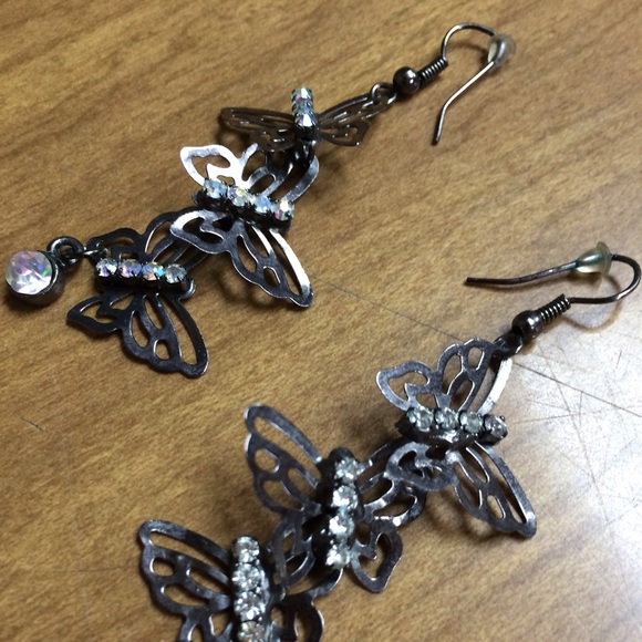 Silver Butterfly Dangle Earrings - Picture 3 of 3