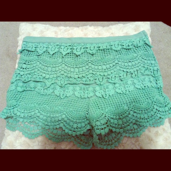 Sea green Crochet shorts