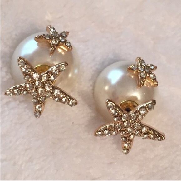 Jewelry - 2/$15 Golden Pave Starfish & Pearl Double-sided