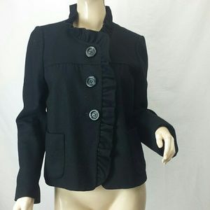 J Crew black wool ruffled edge jacket