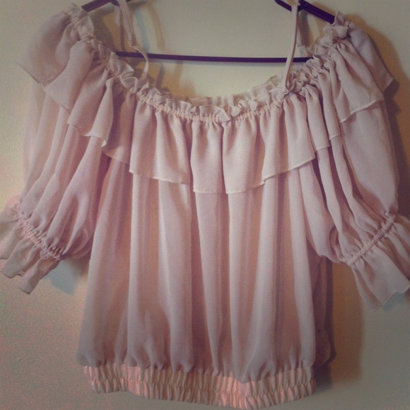 Poetry Chiffon Ruffle Lace Blouse beige cream