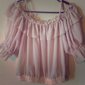 Poetry Chiffon Ruffle Lace Blouse beige cream