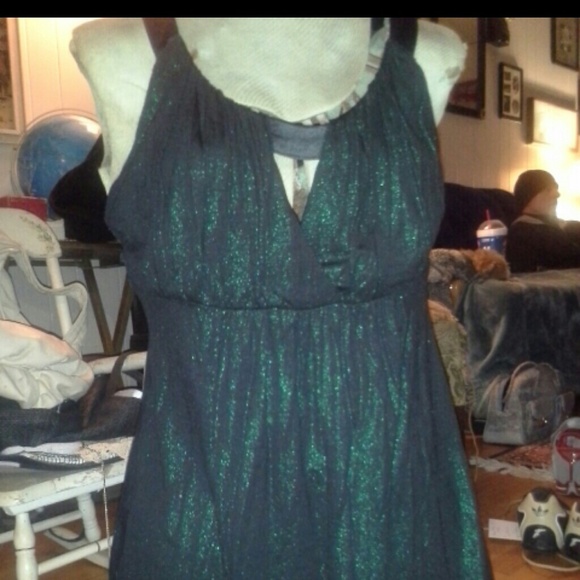 Express Green Black sparkly blouse size small