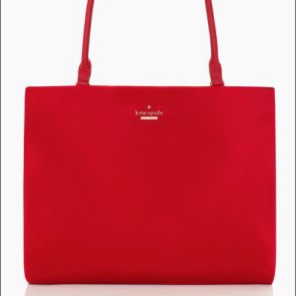 Bright red nylon hand bag