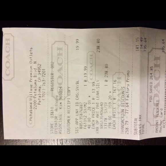 Coach Receipts - Picture 3 of 3