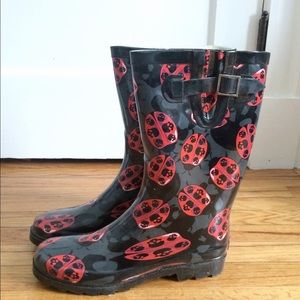 New Chooka Lady Bug Skulls Rain Boots