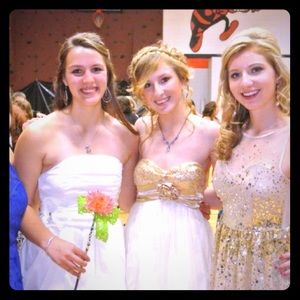 Gold and nude strapless dress