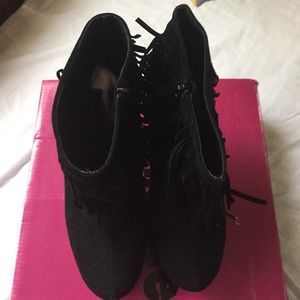 Black Suede Fringe Booties