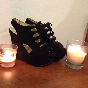 Black lace up wedges