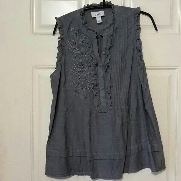 Chambray tank top with embroidered detail
