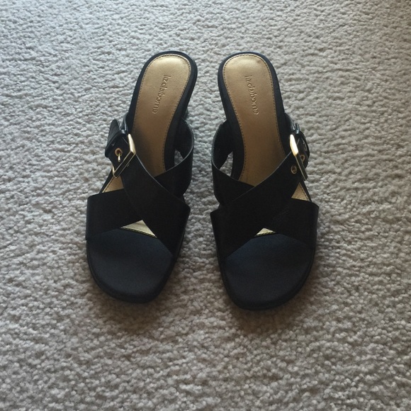 Black wedge slip on sandals size 8m