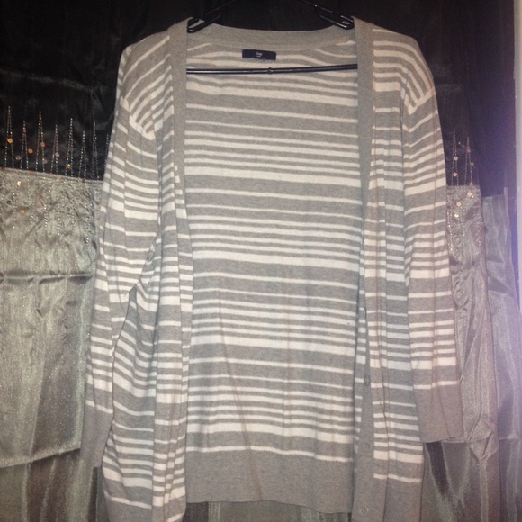 Gray and white striped cardigan