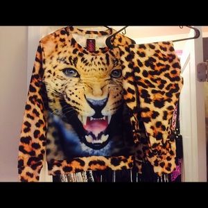 Tiger face leopard print sweatsuit
