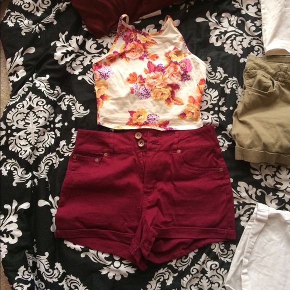 Burgundy high waist shorts