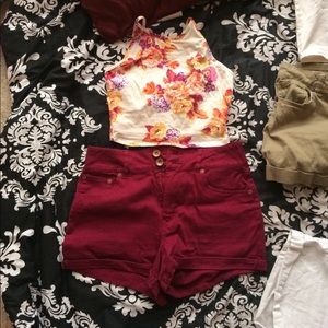 Burgundy high waist shorts
