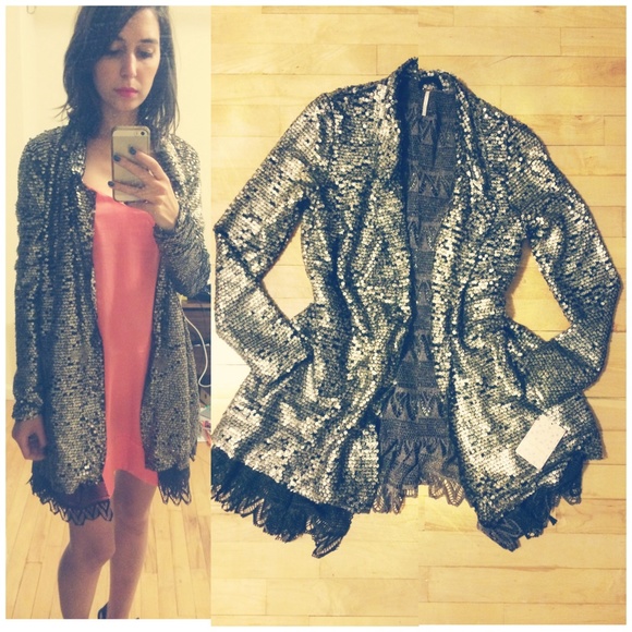 Gold and Black Sequin Coat with Lace