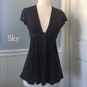 Sky Brown  top with braided buckle