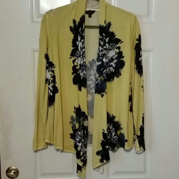 Yellow floral drape front cardigan