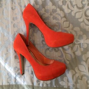 Orange faux suede platform heels. Never worn