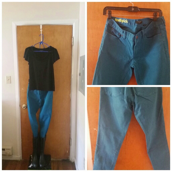 Turquoise green j crew ankle cut jeans