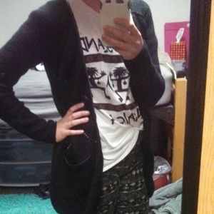 Big Black Cardigan w Leather Detail