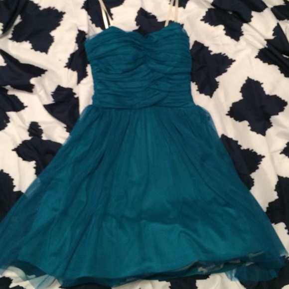 Strapless blue formal dress
