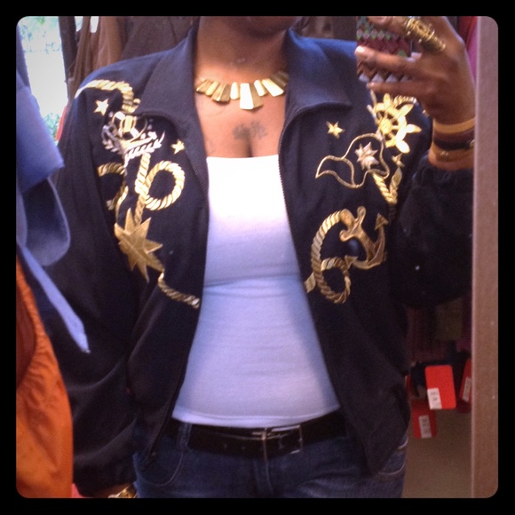 Jackets & Blazers - 🎉LIKE NEW 🎉 Navy & Gold Nautical Bomber Jacket