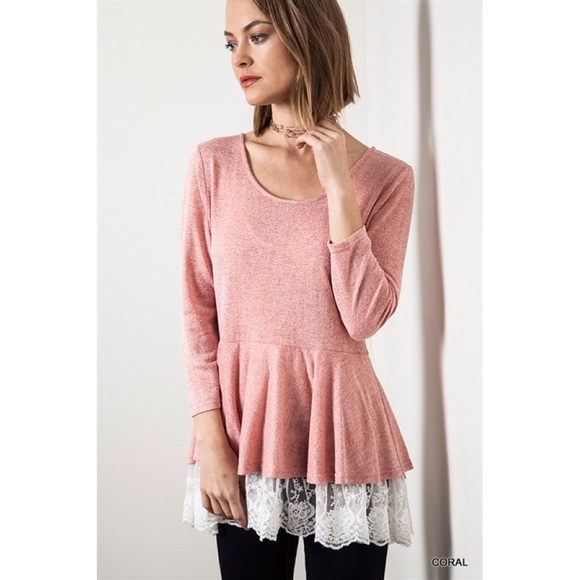 LOWEST PRICE Lace Hem Long Sleeve Top - Picture 3 of 4