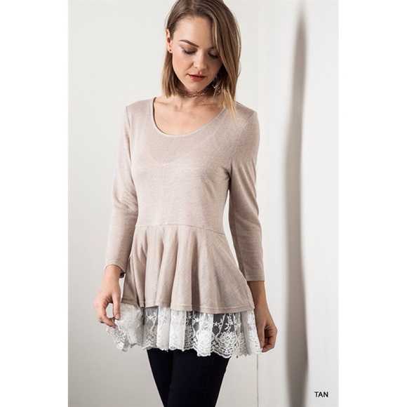 LOWEST PRICE Lace Hem Long Sleeve Top - Picture 4 of 4