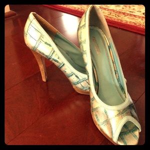 Silver/Aqua Peep toe Heels
