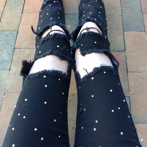 NWT Black Rhinestone Distressed Skinny Jeans
