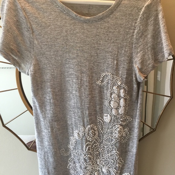 J Crew grey tee with white beading