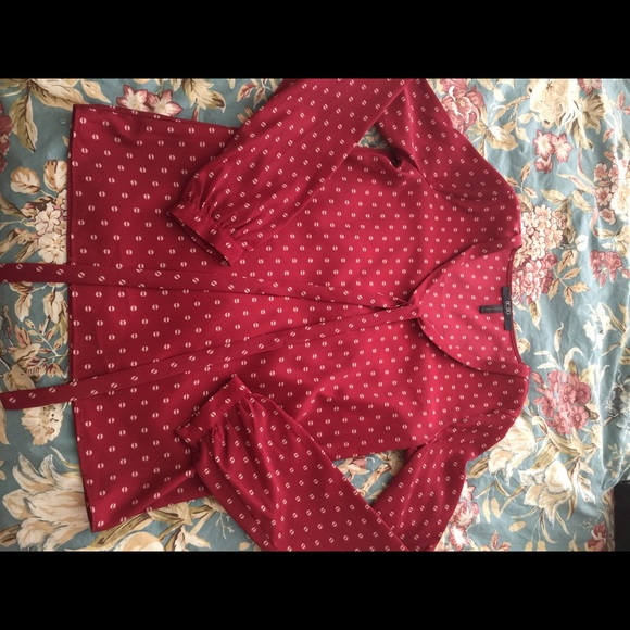 BCBG red peplum and tan half dots blouse. NWT.