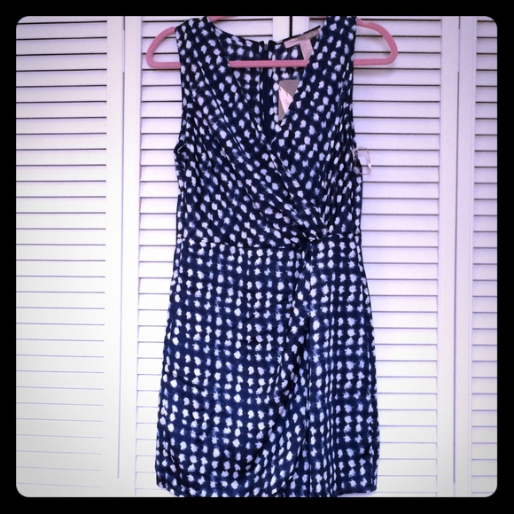 Blue and white check faux wrap dress