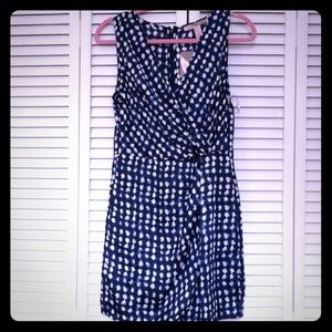 Blue and white check faux wrap dress