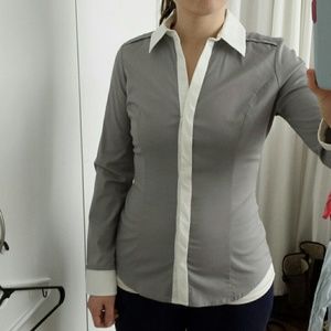 Grey and white express button down