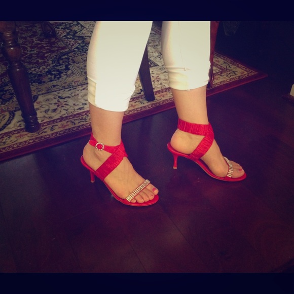 Cherry Red Silk Studded 3" Heels 👠👠