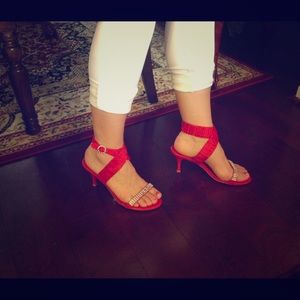 Cherry Red Silk Studded 3" Heels 👠👠