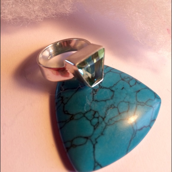 New Apatite Gemstone Sterling wide band ring 6.5