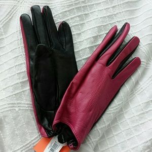 Black and pink leather gloves
