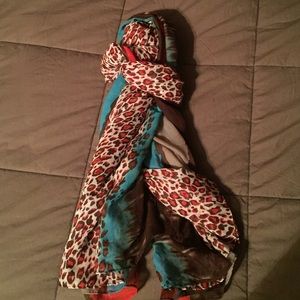 Orange...teal....brown leopard scarf.